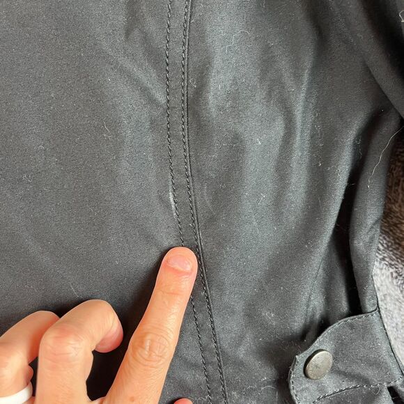 Barbour Waxed Cotton Full Zip Mock Neck Jacket Black Utility Tartan Lined 10 - Picture 14 of 15